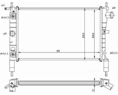 Радіатор Оpel Astra  F 1,4-1,6 АКП 525*328 AC-
